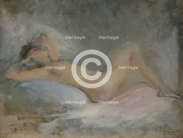 Symphony on Gray (Reclining Nude on Gray), 1903. Creator: Boldini, Giovanni (1842-1931).