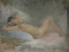 Symphony on Gray (Reclining Nude on Gray), 1903. Creator: Boldini, Giovanni (1842-1931)
