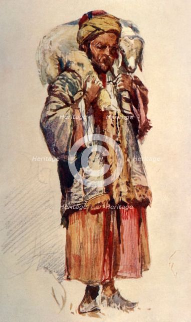 'Syrian Shepherd (Abu Mustapha) Carrying a Lamb on His Shoulders', 1902. Creator: John Fulleylove.