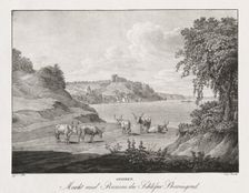 Syrmien, Markt und Ruinen des Schlosses Sharengrad. Creator: Jakob Alt (Austrian, 1789-1872)