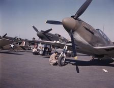 P-51 ("Mustang") fighter planes being prep...North American Aviation, Inc, Inglewood, Calif., 1942. Creator: Alfred T Palmer