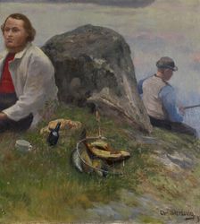 P. Chr. Asbjornsen on a trip with a fisherman boy, 1897. Creator: Christian Skredsvig