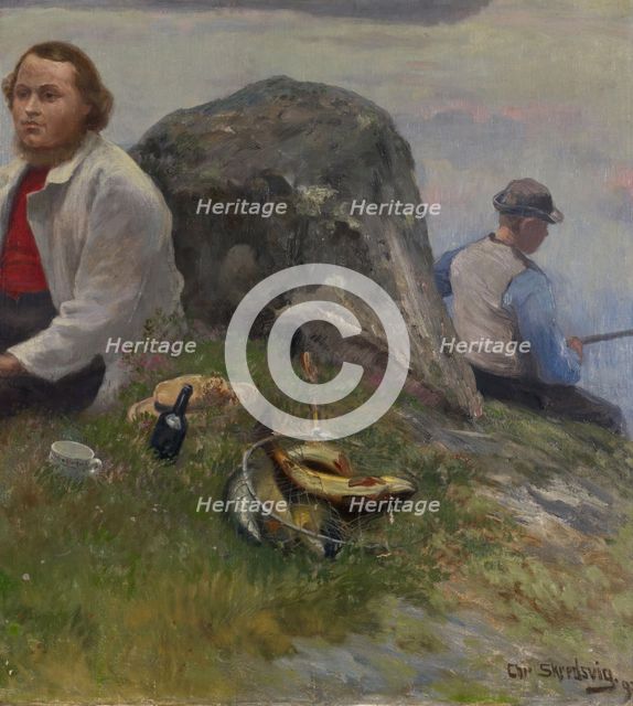 P. Chr. Asbjornsen on a trip with a fisherman boy, 1897. Creator: Christian Skredsvig.