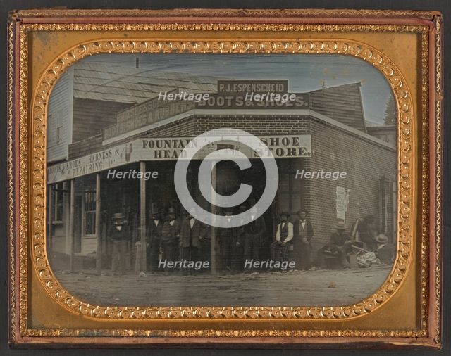 P. J. Espenscheid store, Nevada City, California, between 1850 and 1859.  Creator: Unknown.