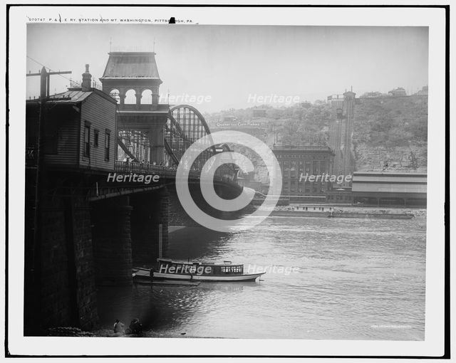P. & L.E. Ry. Pittsburgh and Lake Erie Railroad station and Mt. Washington, Pa., c1900-1910. Creator: Unknown.