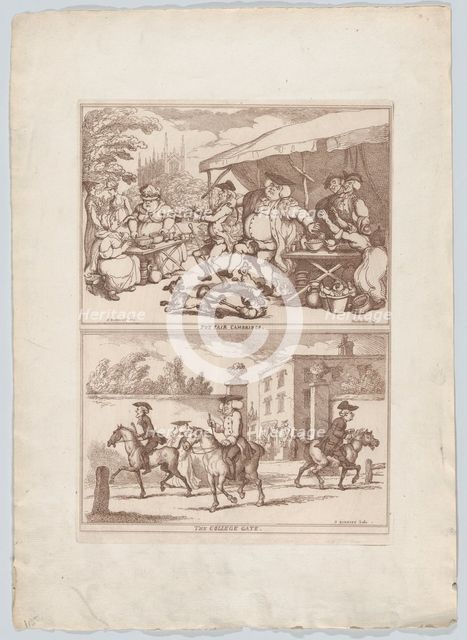 Pot Fair Cambridge, and, The College Gate, 1780-90., 1780-90. Creator: Thomas Rowlandson.