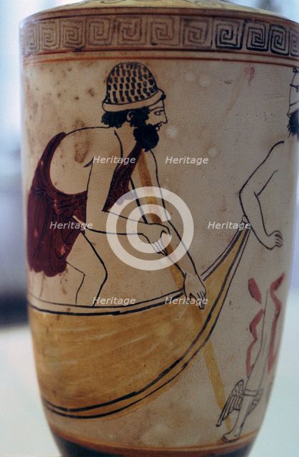 Pot showing Charon and Hermes in the underworld. Artist: Unknown