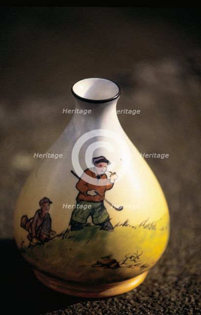 Pot with a golfing theme, British, 1920s. Creator: Unknown.