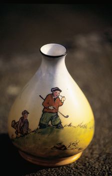 Pot with a golfing theme, British, 1920s. Creator: Unknown