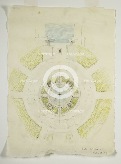 Potomac Round Point, Washington D.C., Circular Pool Plan Sketch, 1909. Creator: Daniel Burnham.