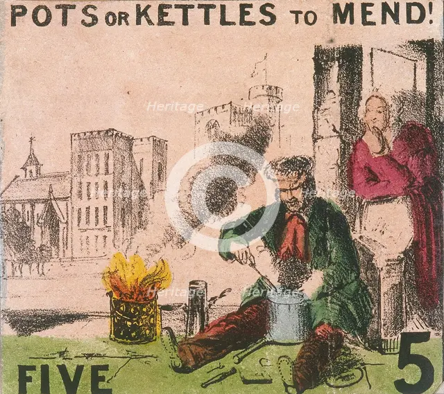 'Pots or Kettles to Mend!', Cries of London, c1840. Artist: TH Jones