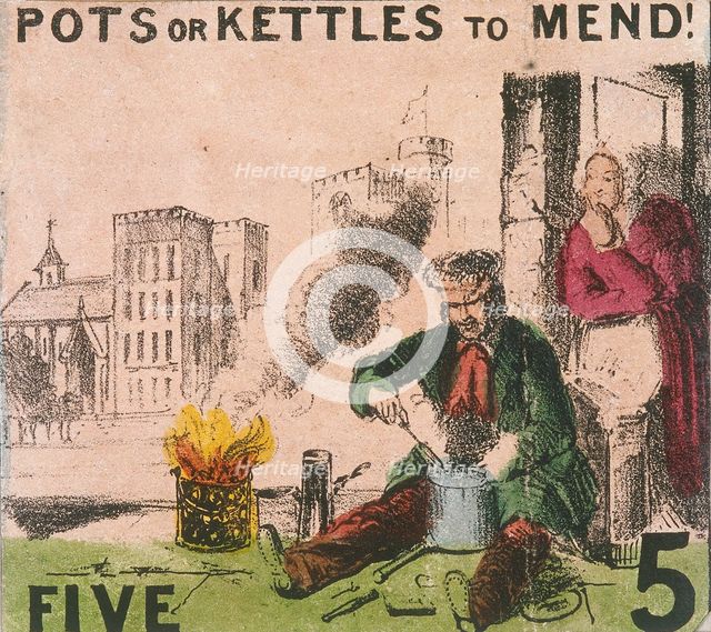 'Pots or Kettles to Mend!', Cries of London, c1840. Artist: TH Jones