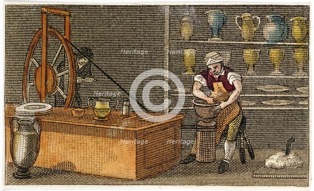 Potter at work at the Wedgwood's Etruria factory, Hanley, Staffordshire, c1830. Creator: Unknown.