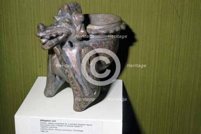 Pottery Vessel supported by  Alligator Figure, Nicoya Peninsula, Chorotega, Costa Rica.  Artist: Unknown.