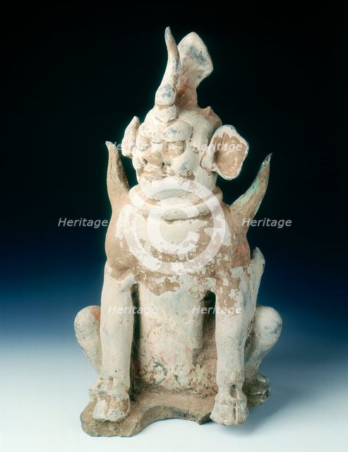 Pottery zhenmushou (a tomb guardian beast), early Tang dynasty, China, 7th century. Artist: Unknown