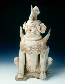 Pottery zhenmushou (a tomb guardian beast), early Tang dynasty, China, 7th century. Creator: Unknown