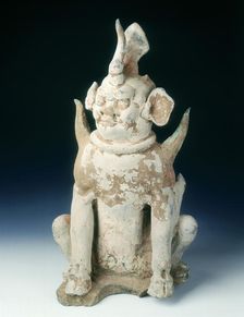 Pottery zhenmushou (a tomb guardian beast), early Tang dynasty, China, 7th century