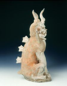 Pottery zhenmushou (a tomb guardian beast), early Tang dynasty, China, 7th century
