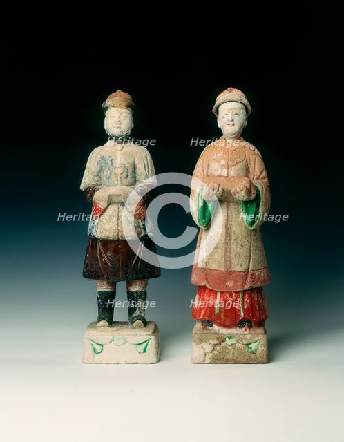 Pottery figures of a mandarin and lady, early Qing dynasty, China, 17th century. Artist: Unknown