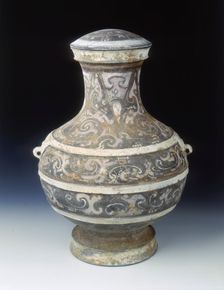 Pottery hu painted with cloud design, Western Han dynasty, China, 2nd century BC. Creator: Unknown