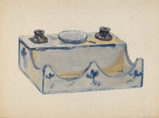 Pottery Ink Stand, c. 1936. Creator: John Jordan