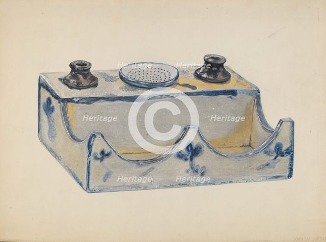 Pottery Ink Stand, c. 1936. Creator: John Jordan.