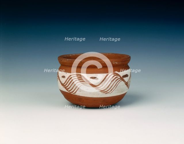 Pottery jar with combed white slip band, Late Neolithic, China, c1700-1500 BC. Creator: Unknown.