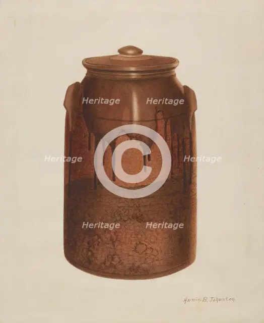 Pottery Jar with Lid, c. 1938. Creator: Annie B Johnston.