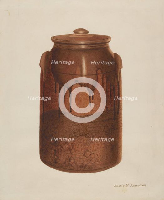 Pottery Jar with Lid, c. 1938. Creator: Annie B Johnston.