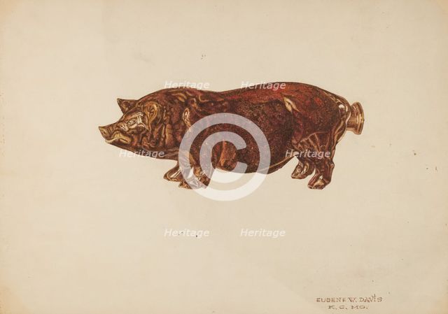 Pottery Pig Bottle, c. 1943. Creator: Eugene W. Davis.