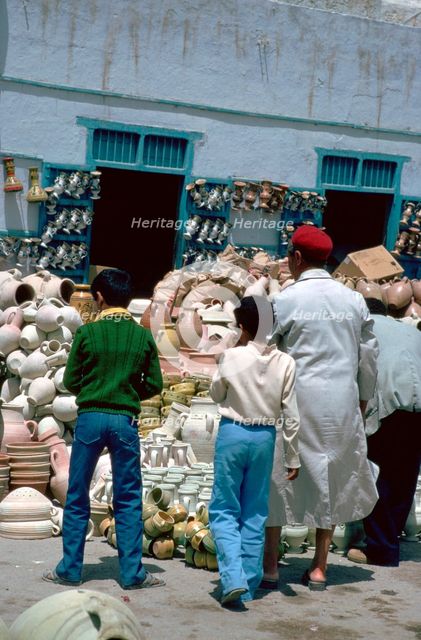 Pottery shop in Kairouan in Tunisia. Artist: Unknown