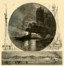 Poughkeepsie, and its Founderies at Night 1874. Creator: Harry Fenn