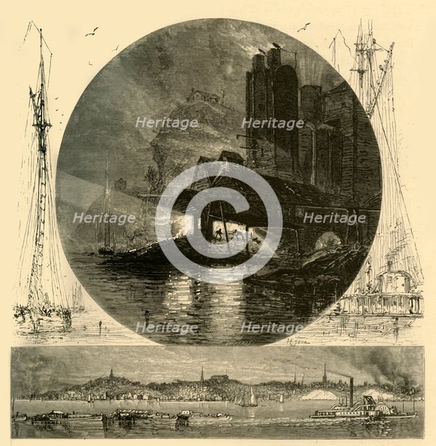 'Poughkeepsie, and its Founderies at Night', 1874.  Creator: Harry Fenn.