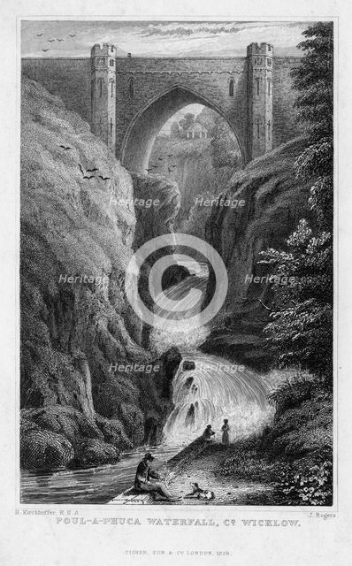 Poul a Phuca Waterfall, County Wicklow, 1829.Artist: J Rogers