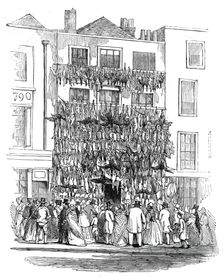 Poulterer's shop, Holborn-Hill, 1845. Creator: W. J. Linton