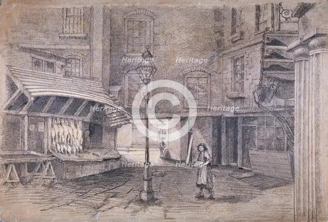 Poulterer's shop in Clare Market, Westminster, London, c1850. Artist: E Holah