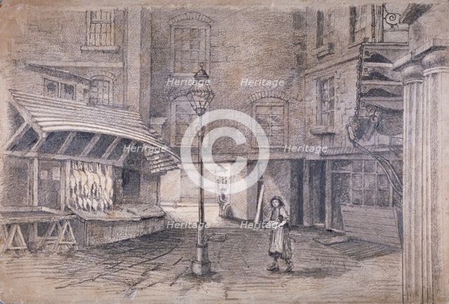 Poulterer's shop in Clare Market, Westminster, London, c1850. Artist: E Holah