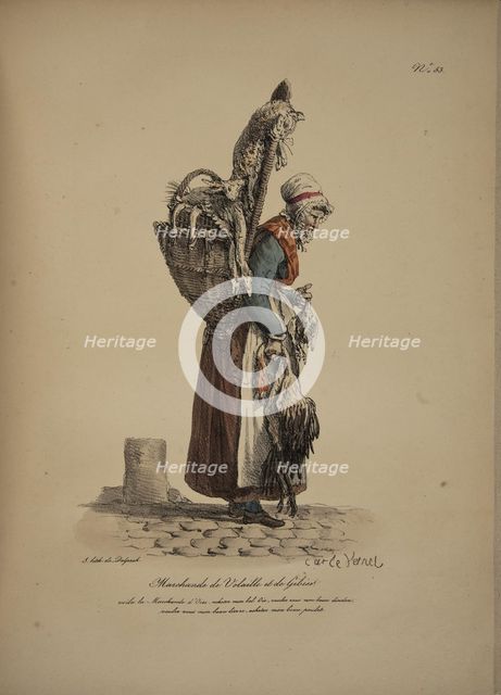 Poultry and game seller. From the Series "Cris de Paris" (The Cries of Paris), 1815. Creator: Vernet, Carle (1758-1836).