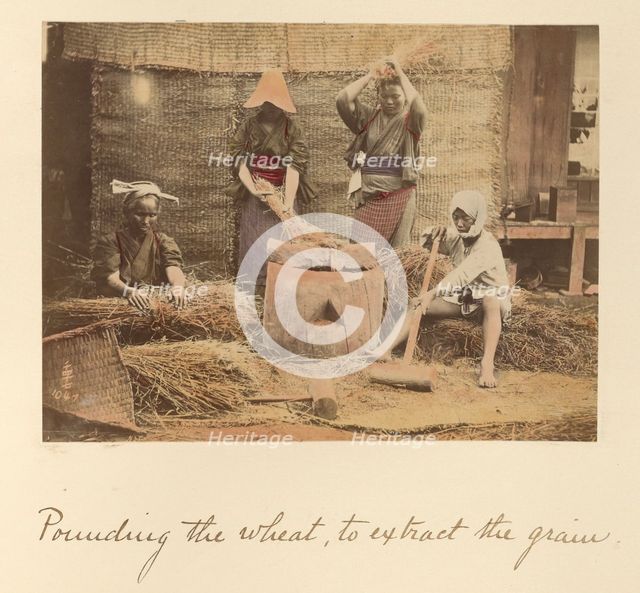 Pounding the Wheat to Extract the Grain, about 1873-1883. Creator: Shinichi Suzuki I.