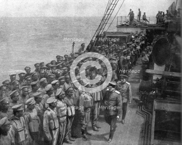 'Pour venir combattre sur le front de France; Pres de cotes de Corse: un sous-marin..., 1916 (1924) Creator: Unknown.