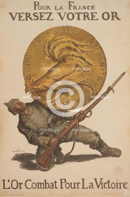 Pour la France versez votre or. L'or combat pour la victoire, 1915. Creator: Faivre, Abel (1853-1945).