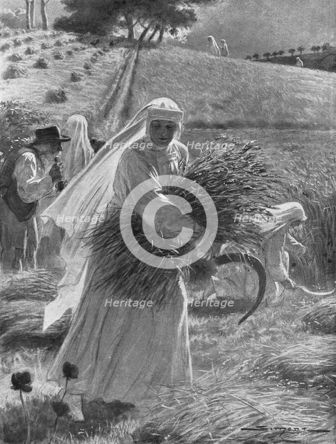 ''Pour servir Aussi; Les Franciscaines a la Moisson', 1914. Creator: J Simont.