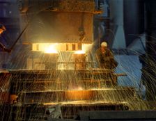 Pouring a 23 ton steel casting, Sheffield, South Yorkshire, 1968. Creator: Michael Walters