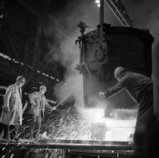 Pouring a two ton casting, Osborn Hadfields Steel Founders, Sheffield, South Yorkshire, 1968. Creator: Michael Walters