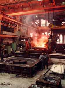 Pouring molten steel, Kockums shipyard, Malmö, Sweden, 1981. Creator: Unknown