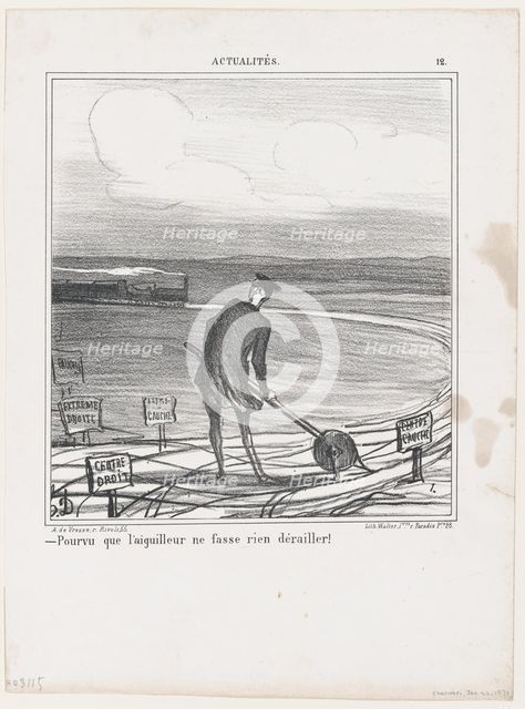 Pourvu que l'aiguilleur ne fasse rien dérailler!, 1870.  Creator: Honore Daumier.