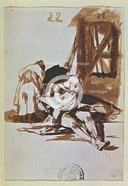  'Poverty', drawing No. 258 of the series of sepia gouaches by Francisco de Goya.