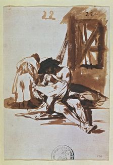 Poverty drawing No. 258 of the series of sepia gouaches by Francisco de Goya