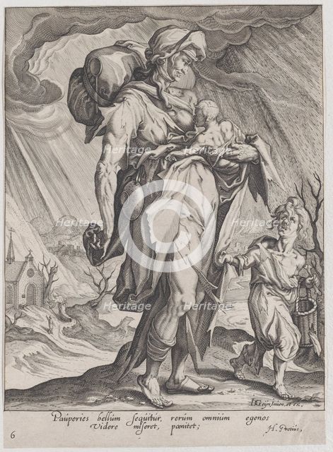 Poverty, from Virtues and Vices, 1596-97., 1596-97. Creator: Zacharias Dolendo.