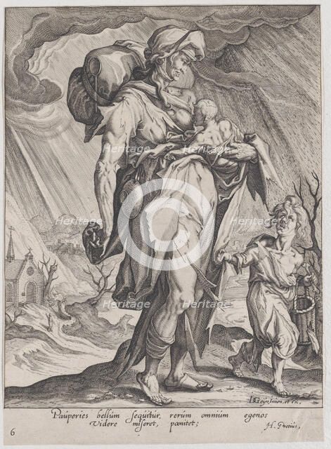 Poverty, from Virtues and Vices, 1596-97., 1596-97. Creator: Zacharias Dolendo.